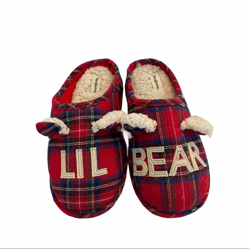 Dearfoams Unisex Child Plaid Red Slippers  Size: US 2-3